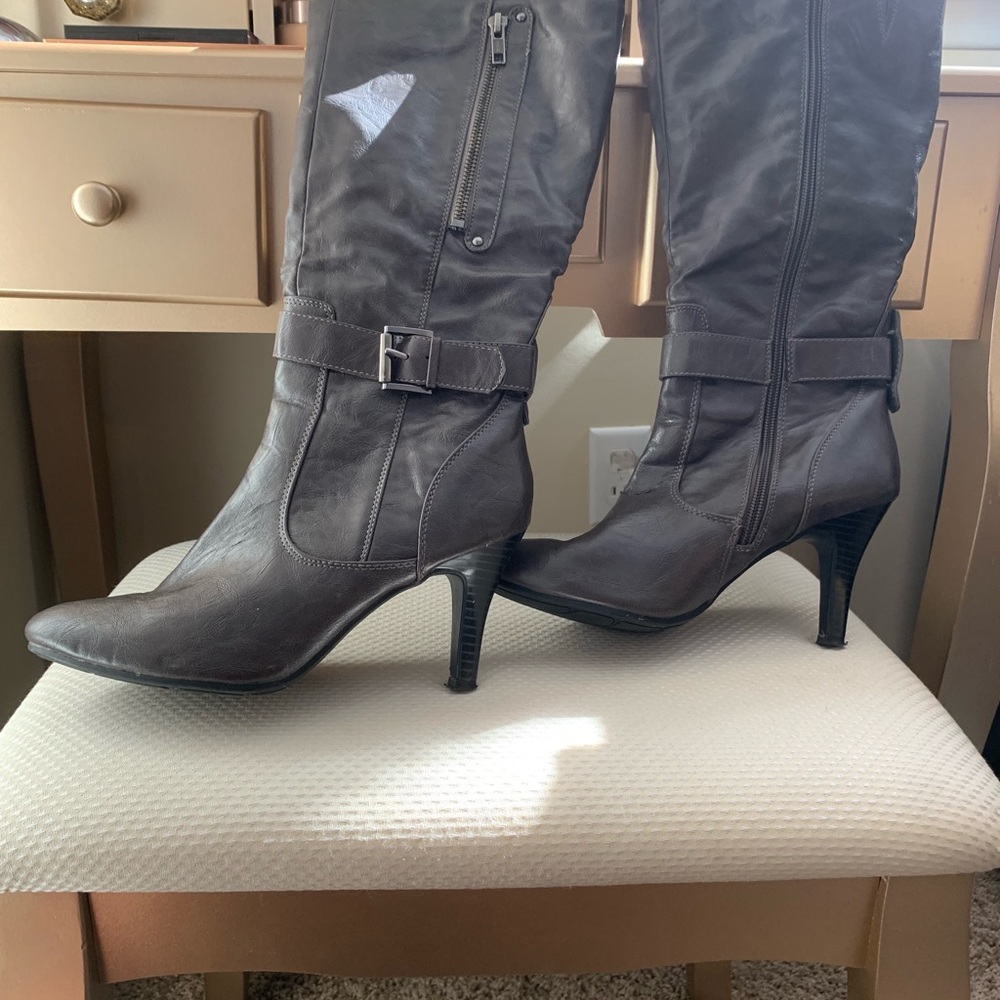 Gray Patten Leather Boots